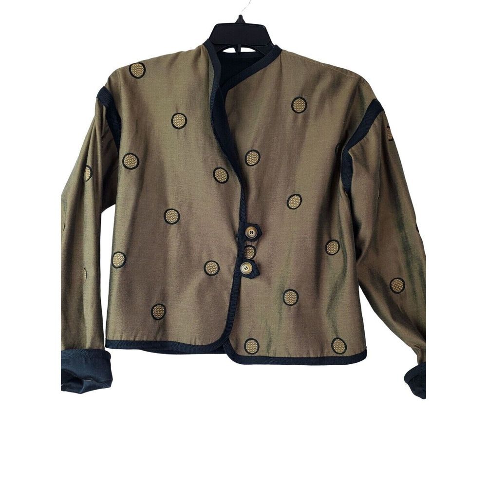 Reversible Women's Tribal Boho Waist Length Jacket OS Black Brown Polka Dot